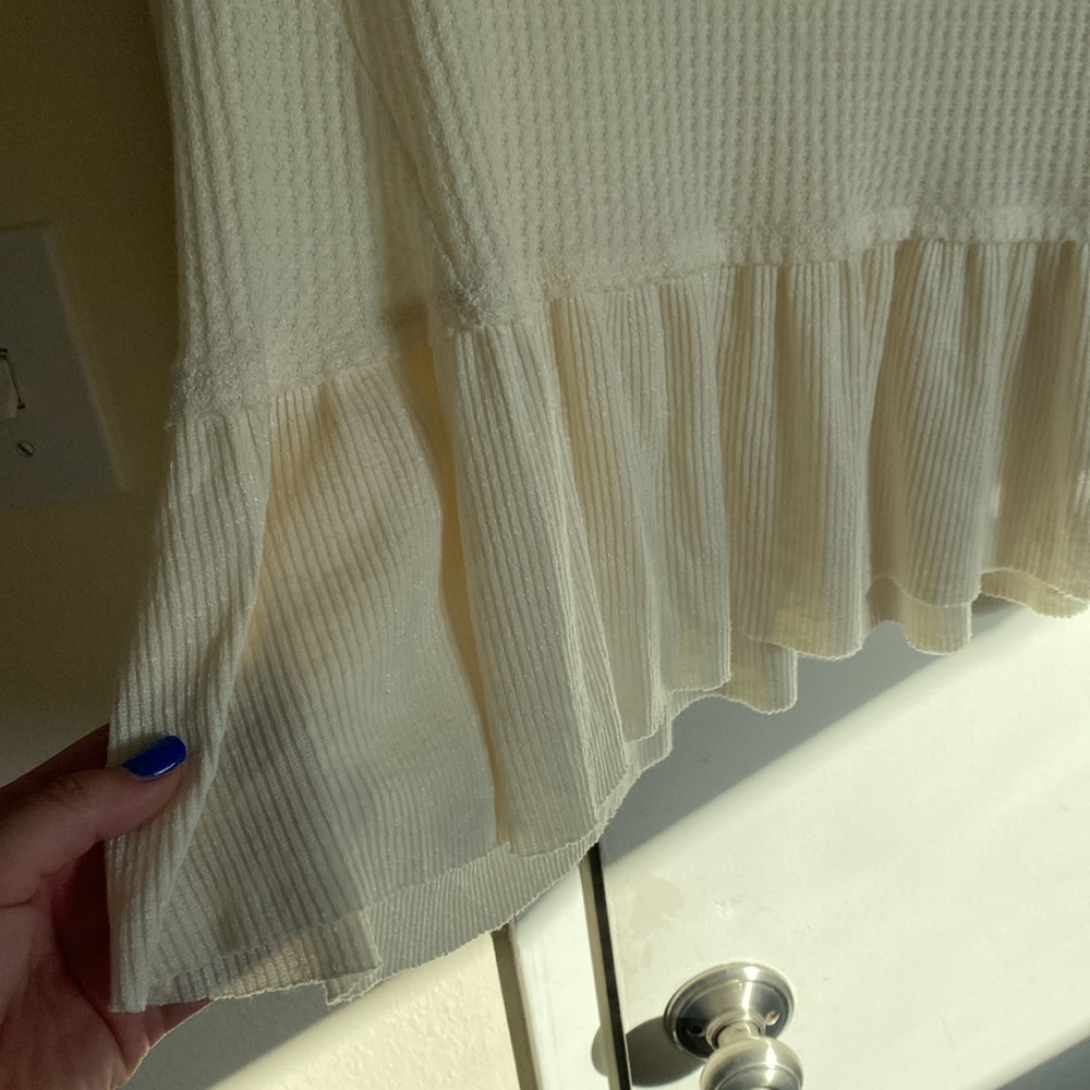 Cream Ribbed Long Sleeve Top - Picture 6 of 7
